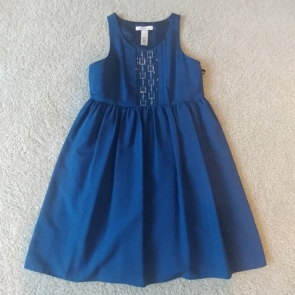 Navy blue taffeta party dress with beading detail